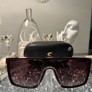 Carrera Shield Sunglasses Brown Tinted Lens Unisex Sport Designer With Case